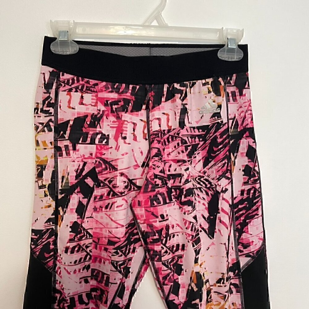 ADIDAS TechFit Printed Capri Leggings Climalite Pink Black Geo Geometric Active - Picture 5 of 14